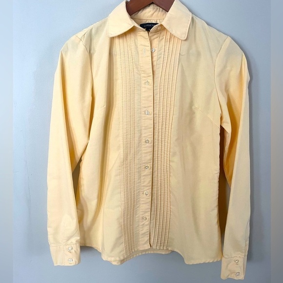 Lands' End Tops - Lands End Women’s Yellow Pleated Shirt Size 4